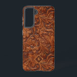 Brown 3-D tooled leather floral pattern 2 monogram Samsung Galaxy Case<br><div class="desc">Cool tooled 3-D floral leather two,  seamless pattern. Customizable monogram.</div>