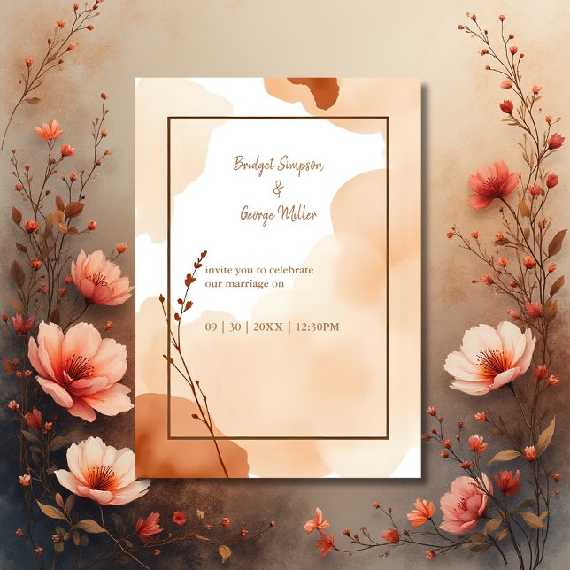 brown abstract boho minimal floral wedding invitation (Creator Uploaded)