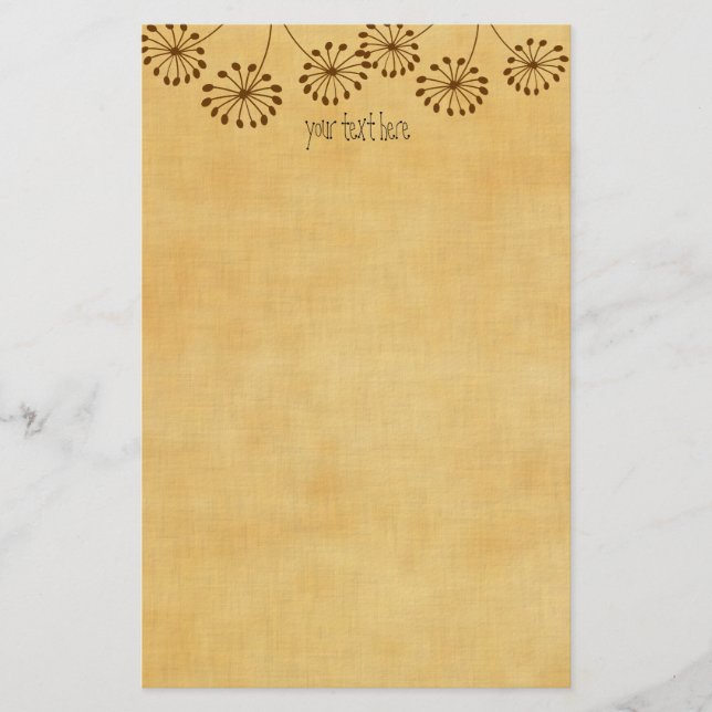Brown Abstract Dandelion Floral Stationery (Front)
