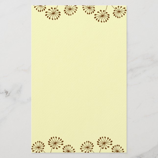Brown Abstract Dandelion Floral Stationery (Front)