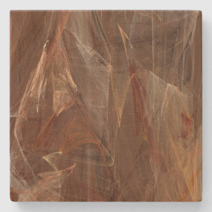 Brown Abstract Fractal Square Coaster