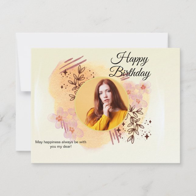 Brown Abstract Modern Photo Adult Birthday Flat  Holiday Card (Front)