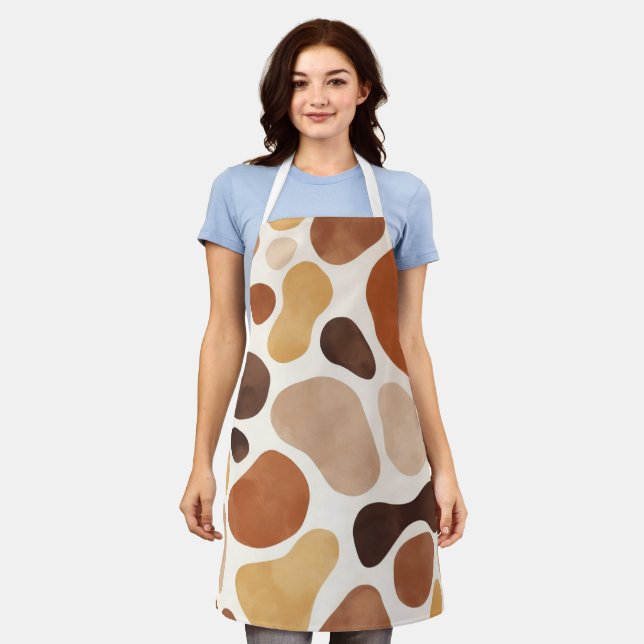 Brown Abstract Organic Shapes Print All-Over Print Apron (Worn)