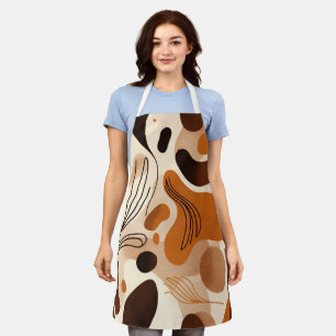 Brown Abstract Organic Shapes Print All-Over Print Apron
