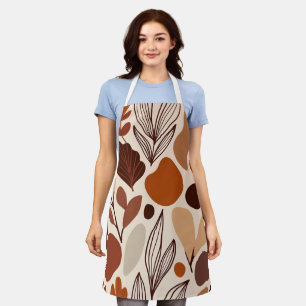 Brown Abstract Organic Shapes Print All-Over Print Apron
