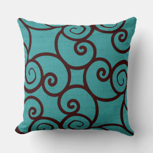 Brown Abstract Pattern on a Teal  on Teal Pattern Throw Pillow