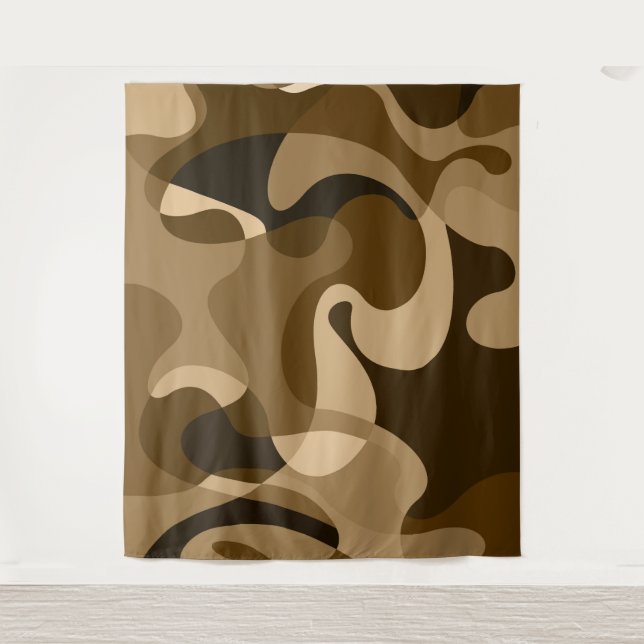 Brown abstract wild swirly organic shapes tapestry (Front)