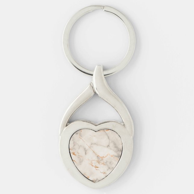 Brown Accents and White Abstract Pattern Keychain (Front)
