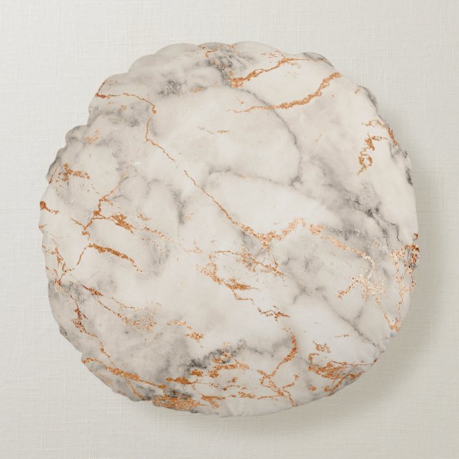 Brown Accents and White Abstract Pattern Round Pillow (Front)