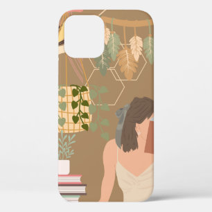 Brown Aesthetic Woman Reading Book iPhone 12 Case