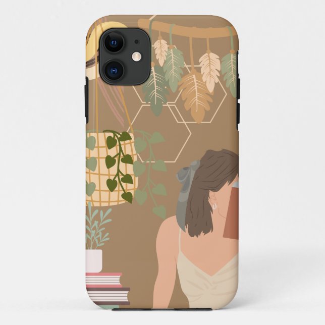 Brown Aesthetic Woman Reading Book Case-Mate iPhone Case (Back)