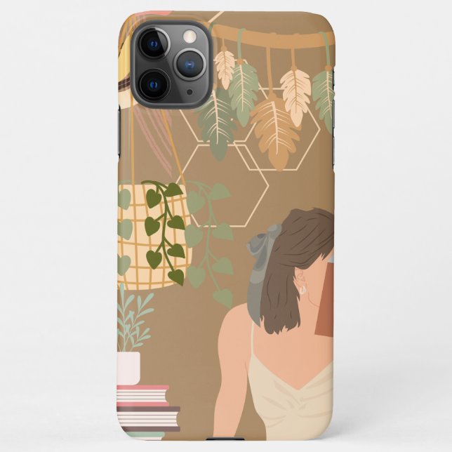 Brown Aesthetic Woman Reading Book iPhone Case (Back)