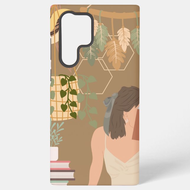 Brown Aesthetic Woman Reading Book Samsung Galaxy S22 Ultra Case (Back)