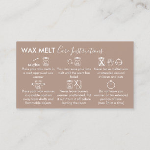 Brown Aftercare Instructions for Wax Melt Business Card