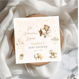 Brown Airplane Teddy Bear Baby Shower Napkins