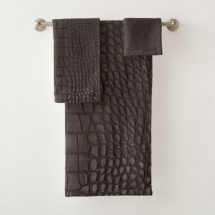 Brown Alligator Faux Leather Print Bath Towel Set