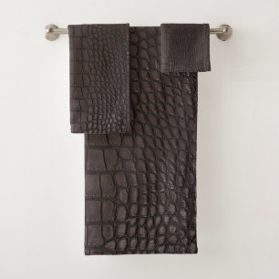 Brown Alligator Texture Print Bath Towel Set
