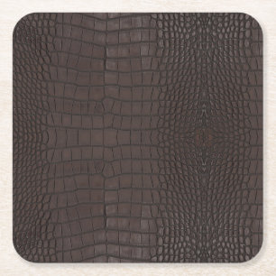 Brown Alligator Texture Print Square Paper Coaster