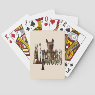 Brown Alpaca Behind The Word Alpaca, Playing Cards