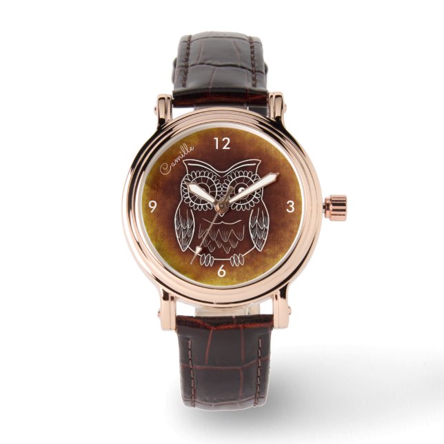 Brown Amber Owl Watch Name (Front)