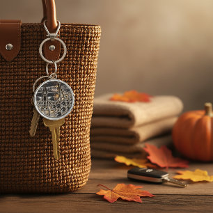 Brown American Alligator Skin Leather Print Keychain