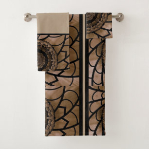 Brown and Beige Abstract Flower Bath Towel Set