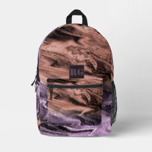 Brown and beige blurred crystal pattern printed backpack
