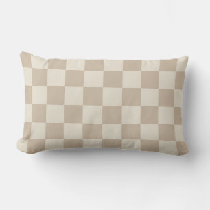 Brown and Beige Checkerboard Lumbar Pillow