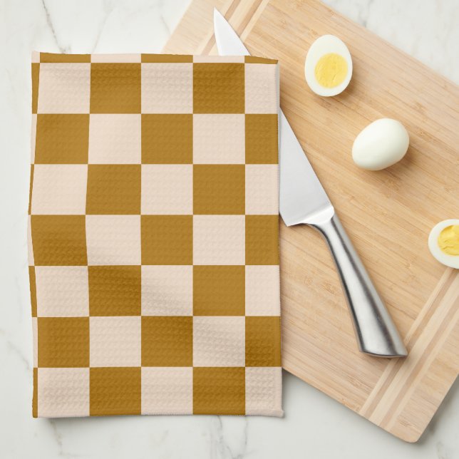Brown and beige checkerboard pattern kitchen towel (Quarter Fold)