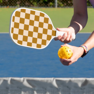 Brown and beige checkerboard pattern pickleball paddle