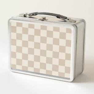 Brown and Beige Chequerboard Metal Lunch Box