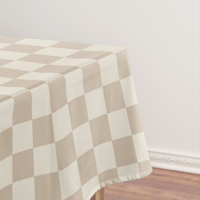 Brown and Beige Chequerboard Tablecloth (In Situ)
