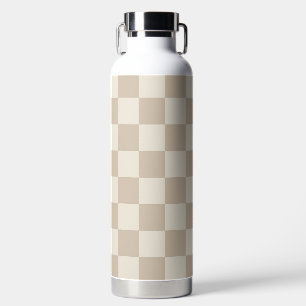 Brown and Beige Chequerboard Water Bottle