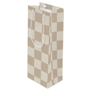 Brown and Beige Chequerboard Wine Gift Bag