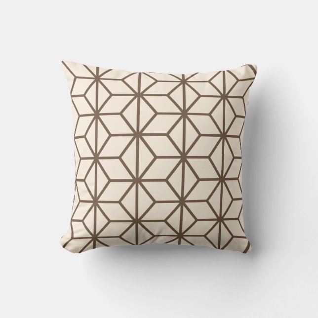 Brown and beige geometric art-deco pattern throw pillow (Front)
