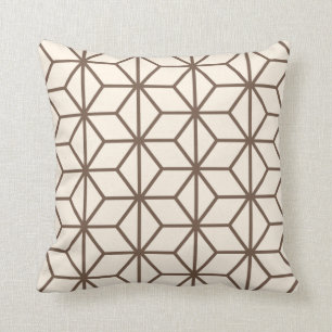 Brown and beige geometric art-deco pattern throw pillow