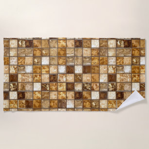 Brown and Beige Mosaic Tile Wall Beach Towel