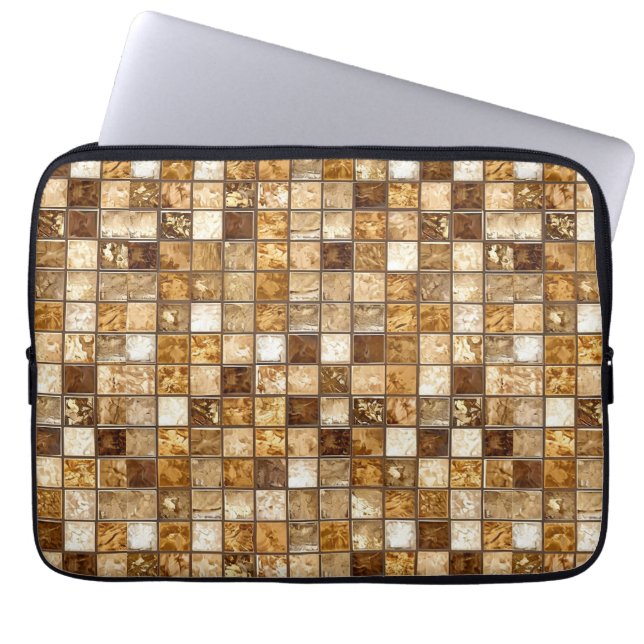 Brown and Beige Mosaic Tile Wall Laptop Sleeve (Front)