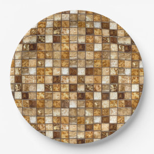 Brown and Beige Mosaic Tile Wall Paper Plate