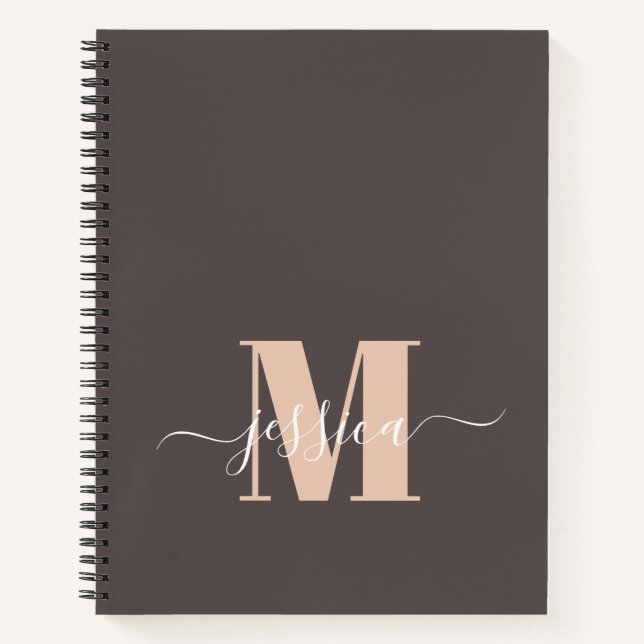 Brown and Beige Personalized Monogram Notebook (Front)