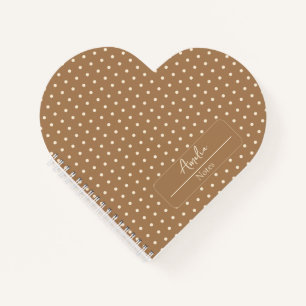 Brown and beige polka dots heart notebook
