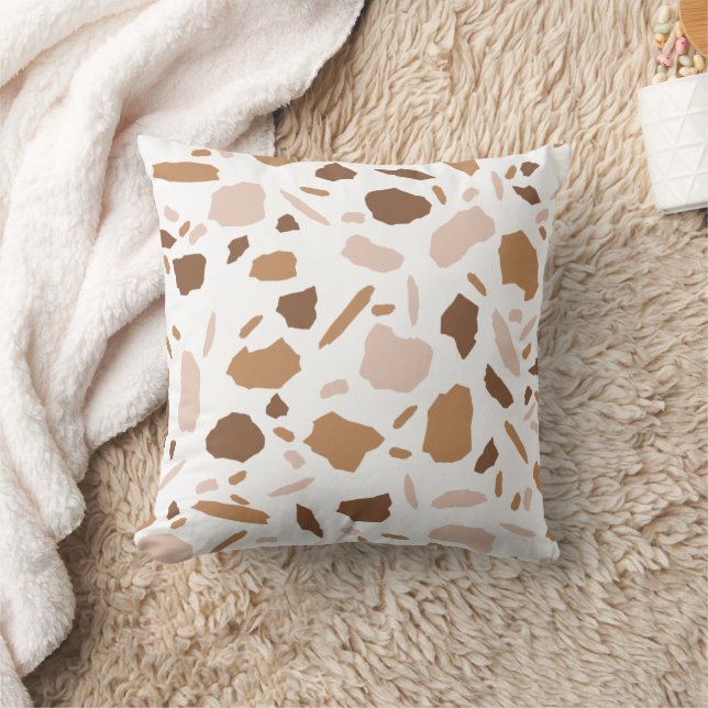Brown and Beige Tan Terrazzo Throw Pillow (Blanket)