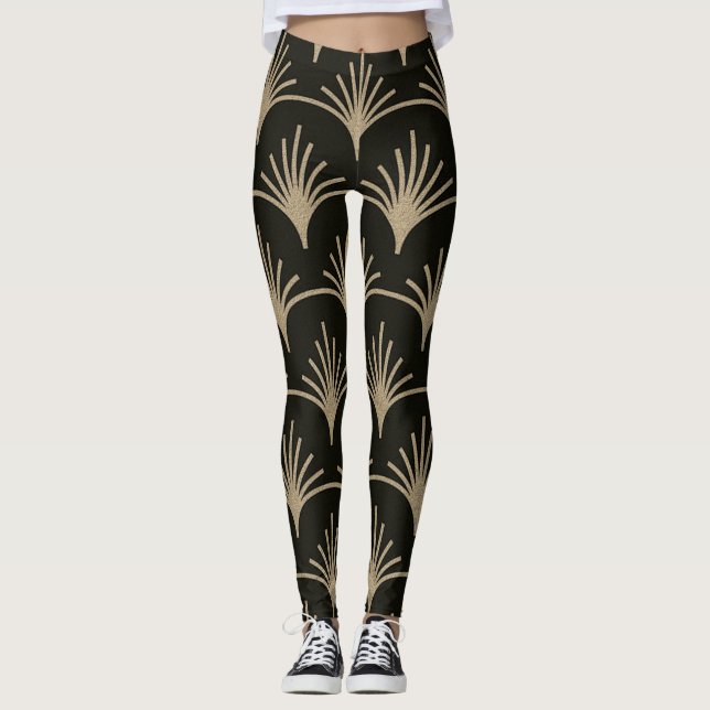 Brown and Biege Art Deco Design Leggings (Front)