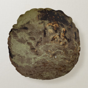 Brown and black abstract painting round pillow