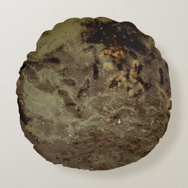 Brown and black abstract painting round pillow (Front)