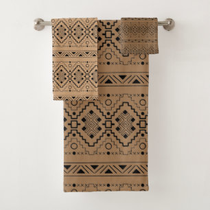 Brown and Black aztec pattern Bath Towel Set