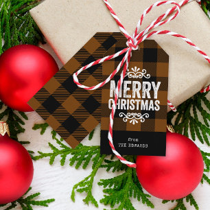 Brown and Black Buffalo Check Rustic Christmas Gift Tags