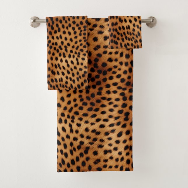 Brown and Black Cheetah Animal print Bath Towel Set (Insitu)