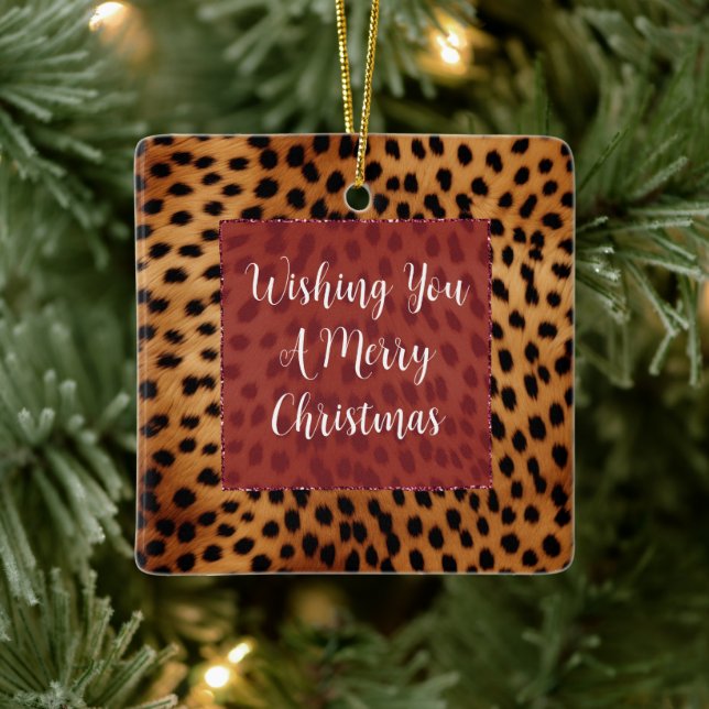 Brown and Black Cheetah Animal print Ceramic Ornament (Tree)
