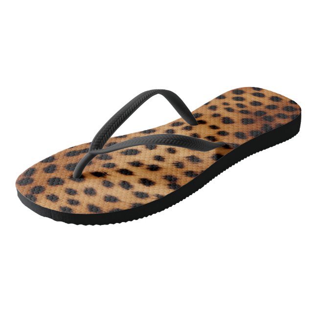 Brown and Black Cheetah Animal print Flip Flops (Angled)